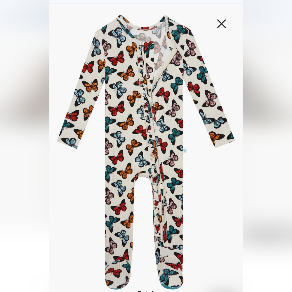 Nwt! Posh peanut laris butterfly print  ruffle fitted footie pajama